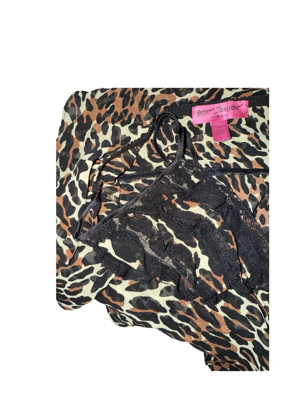 Betsey Johnson Y2k Vtg Leopard Print Lace-Trim Layered Chemise, Rose applique
